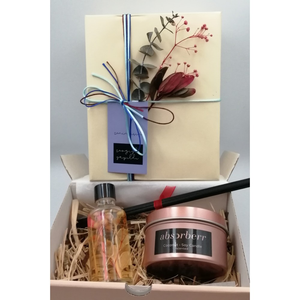 ÖZEL HEDİYE SETİ  / BRONZ METAL  CocoSoy Mumu ve Oda Kokusu