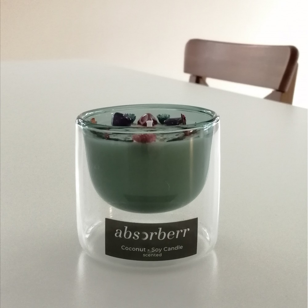 DBL WALL 150 ml / Çift Cidarlı Cam / Enerji Taşlı , Koku Seçimli /  CocoSoy Mumu / LTD EDITION