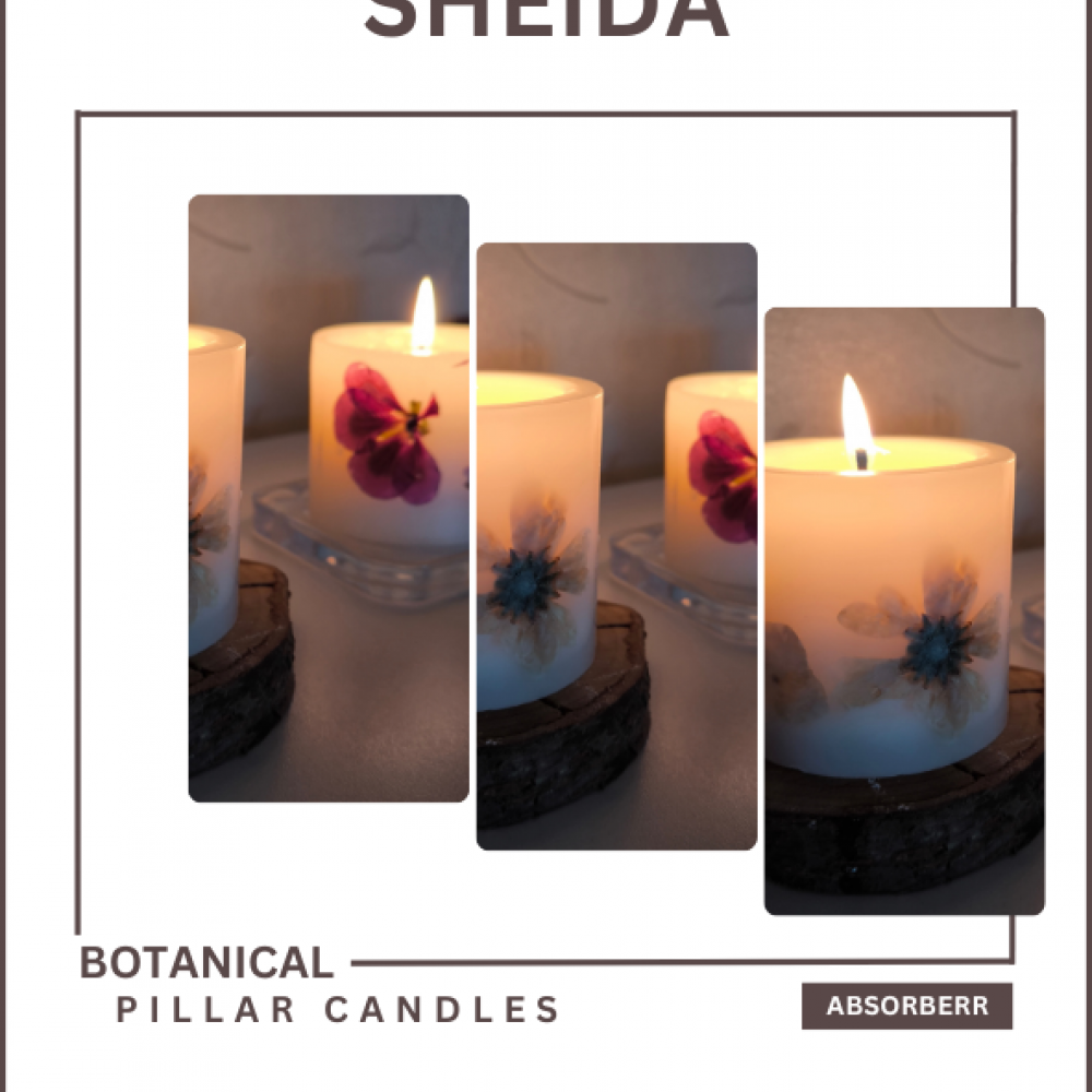 SHEIDA/Botanical - Floral Sütun Mumları / Hediyelik Ahşap Kutu İçinde CocoSoy Mumu