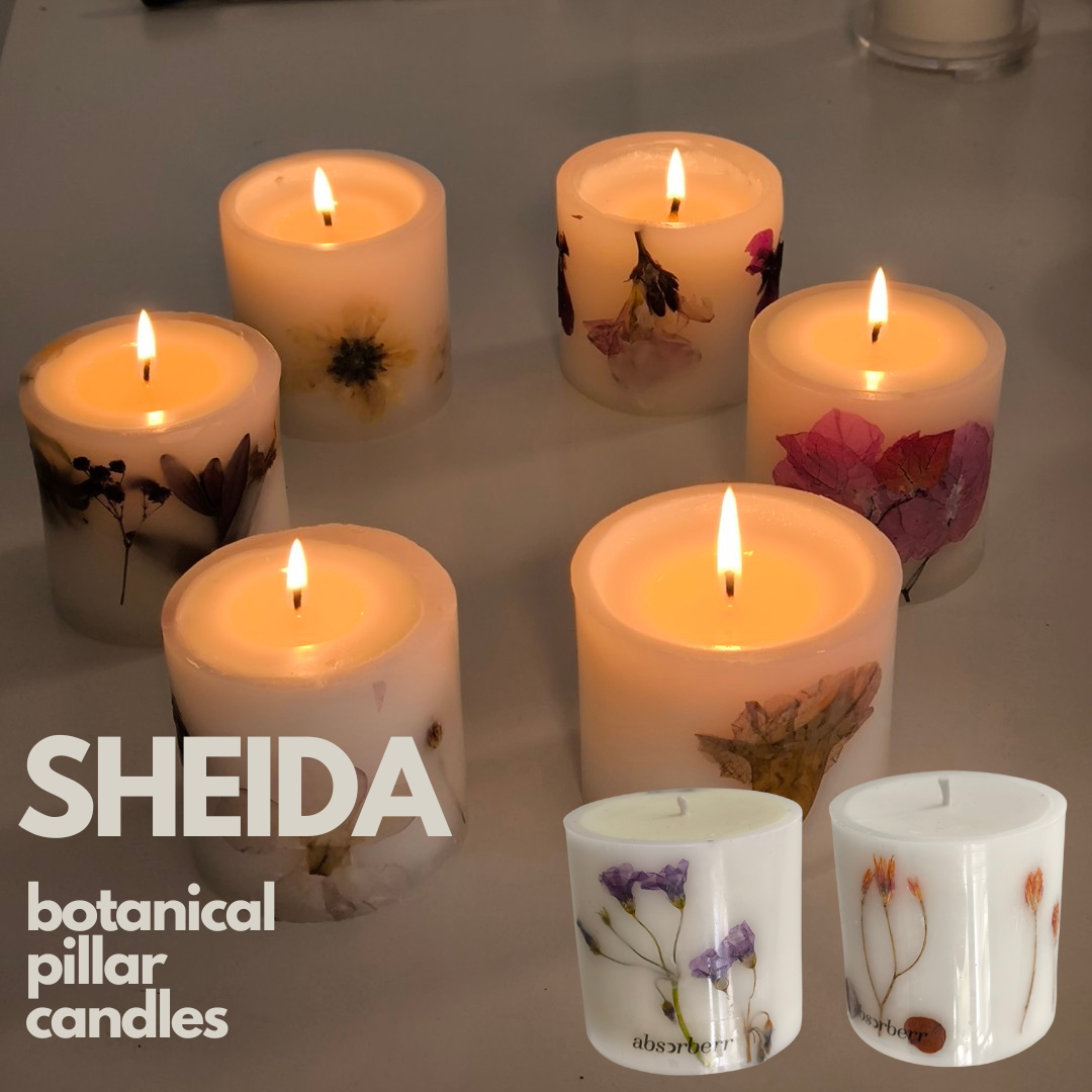 SHEIDA/Botanical - Floral Sütun Mumları / Hediyelik Ahşap Kutu İçinde CocoSoy Mumu